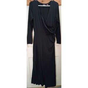 Women's Shape FX Black Long Sleeve Wrap Maxi Dress Size L Stretch